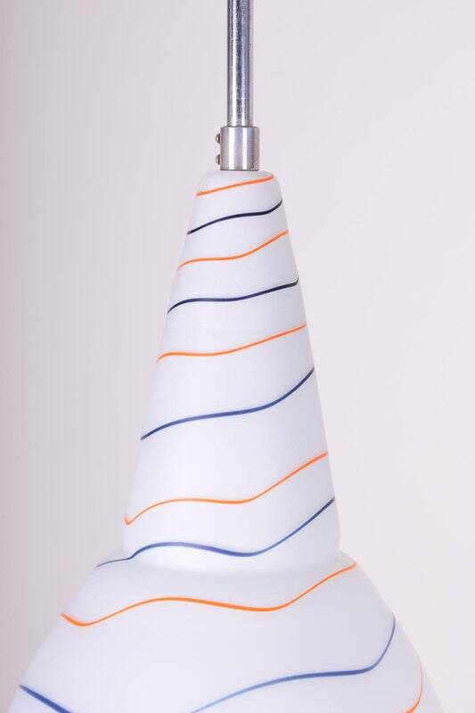 Mid-Century Czech Chromed Steel and Milk Glass Pendant Light, 1960s