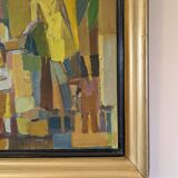 Mid-Century Modern Swedish "The Fruit Tree Pickers" Vintage Oil Painting, Framed