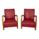 Pair of vintage 1950's armchairs in red leather, italian design
