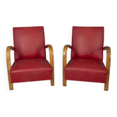 Paire de fauteuils vintage des années 1950 en cuir rouge, design italien