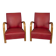 Pair of vintage 1950's armchairs in red leather, italian design
