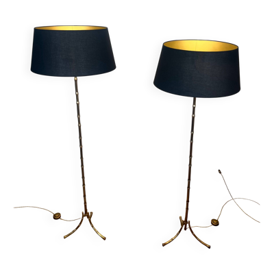 Paire de lampadaires de parquet en bronze façon faux-bambou de la Maison Baguès