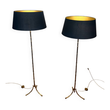 Paire de lampadaires de parquet en bronze façon faux-bambou de la Maison Baguès