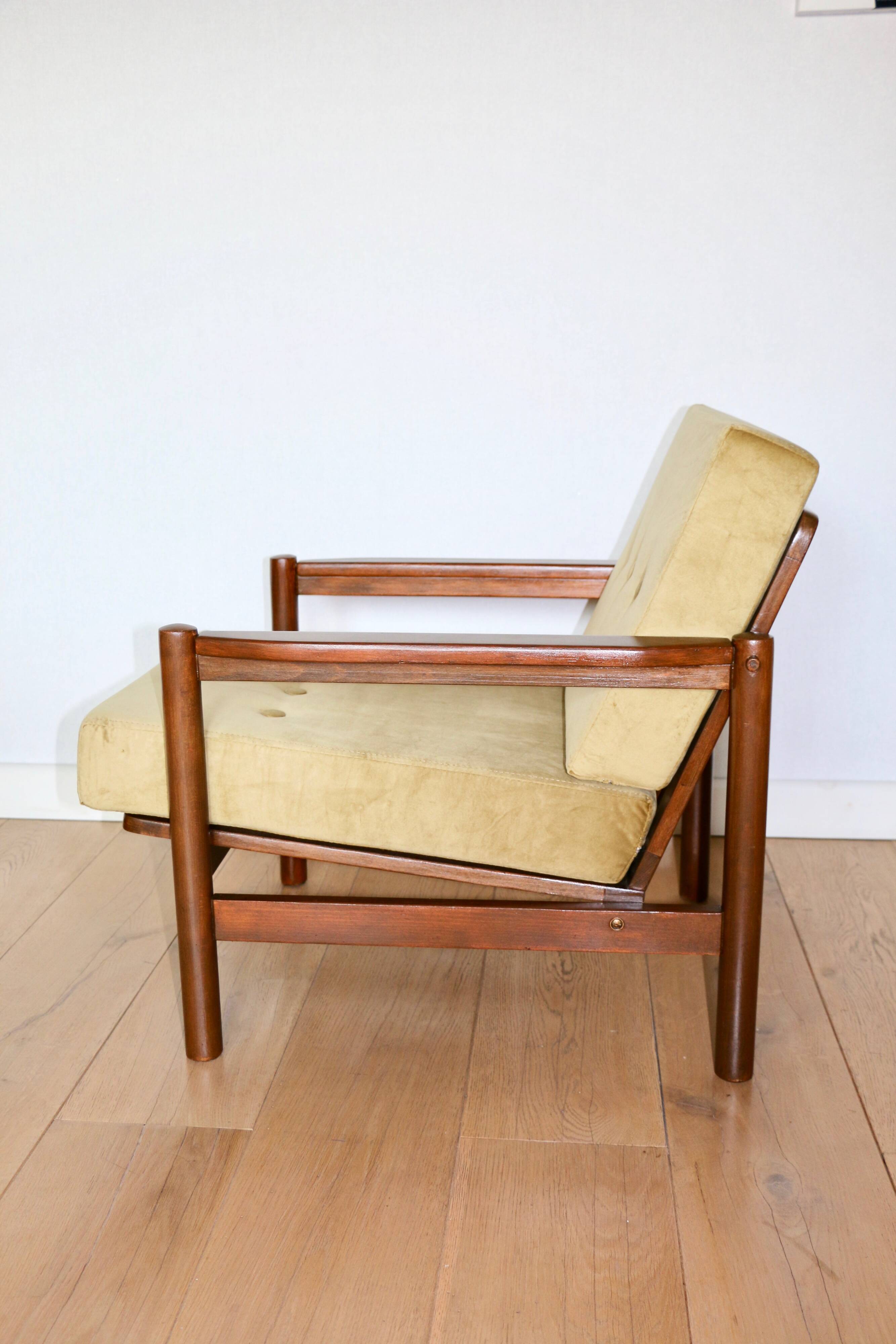 Fauteuil Vintage en Velours Olive, Années 70