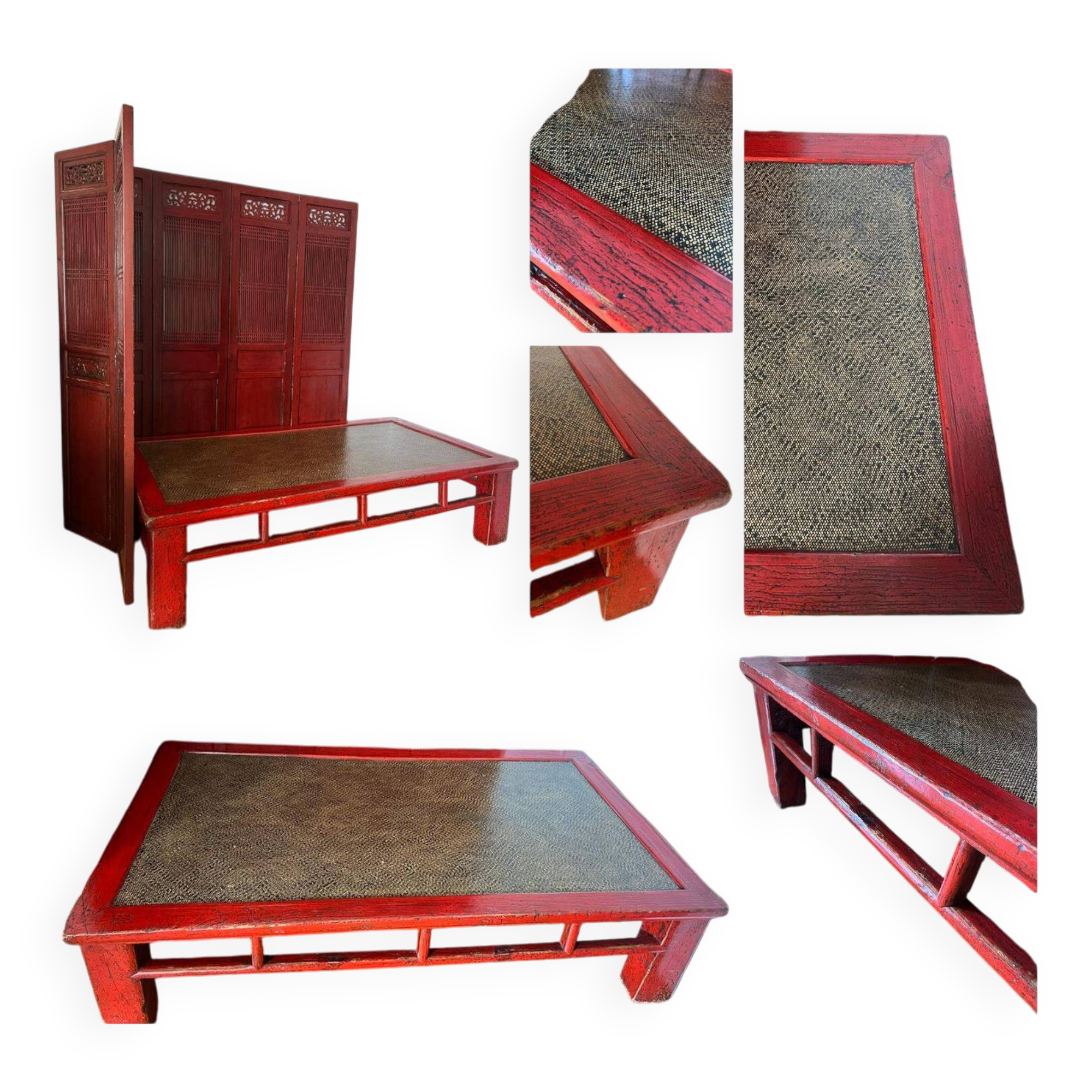 Vintage old opium bed in wooden rice straw cane