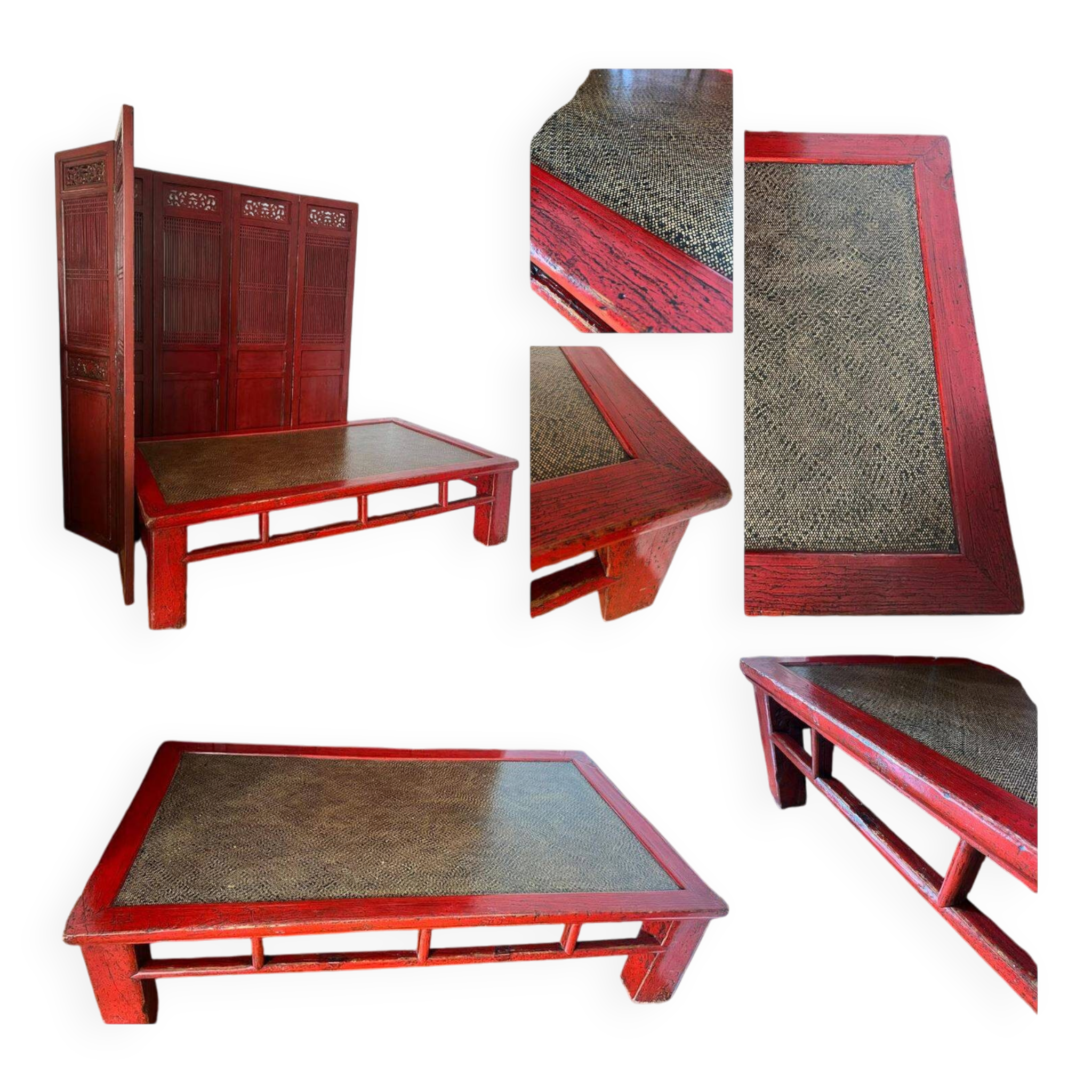 Vintage old opium bed in wooden rice straw cane