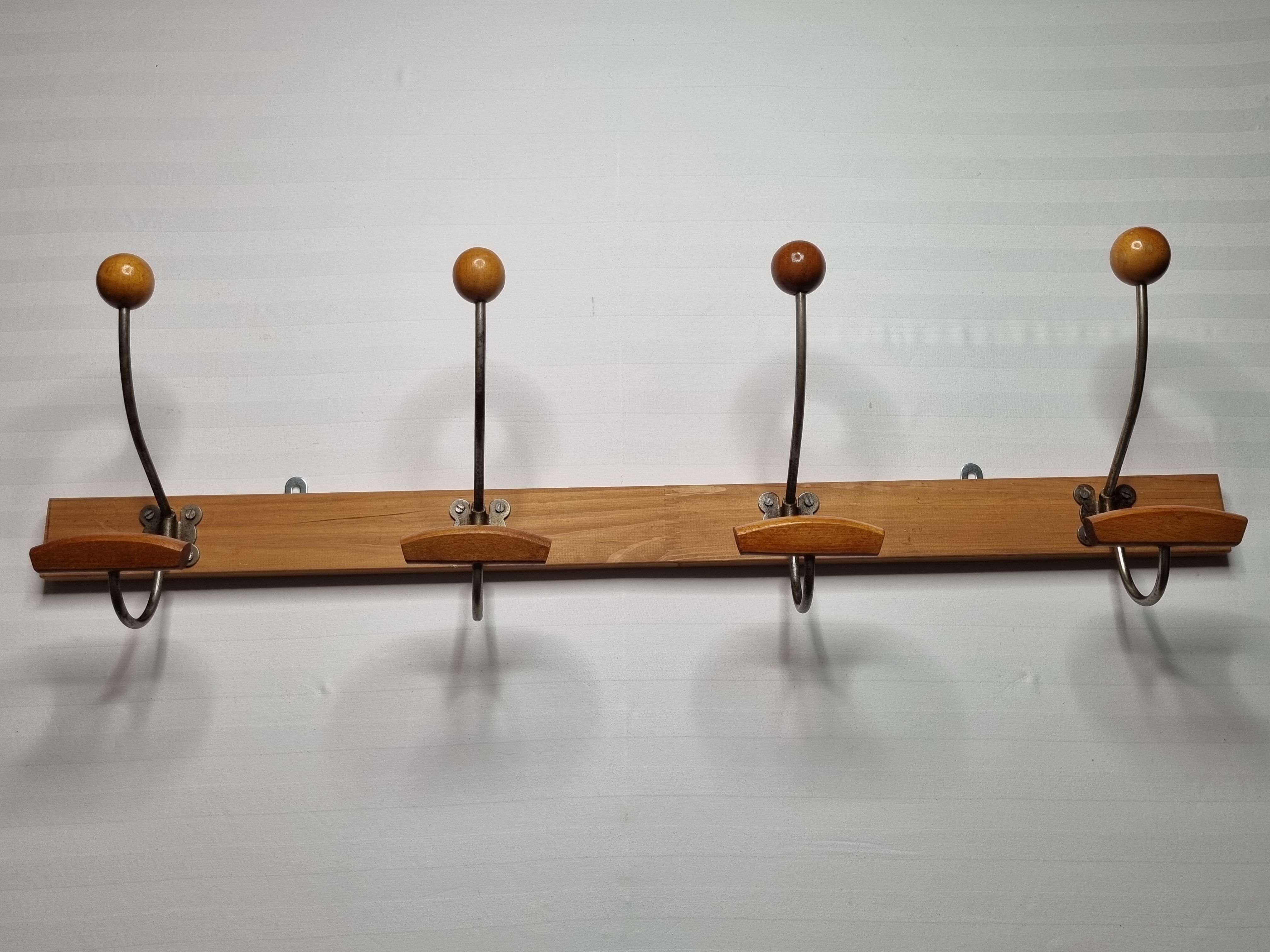 Wall coat rack "bistrot" in metal and wood 1900, 4 hooks