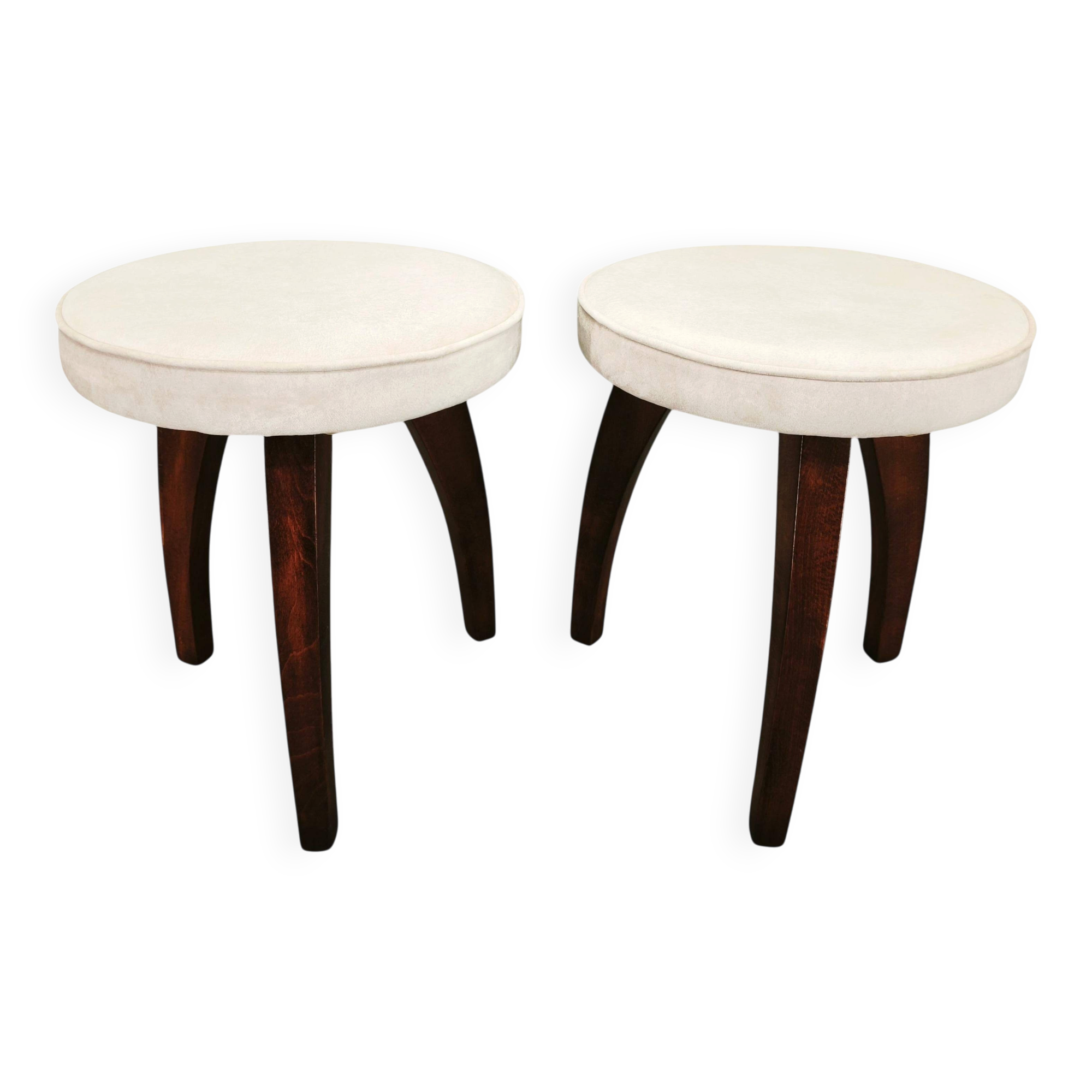 Paire de tabourets en bois de hêtre Art Déco, années 1940, nouvellement rembourrés