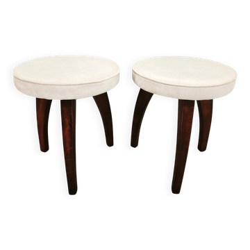 Paire de tabourets en bois de hêtre Art Déco, années 1940, nouvellement rembourrés