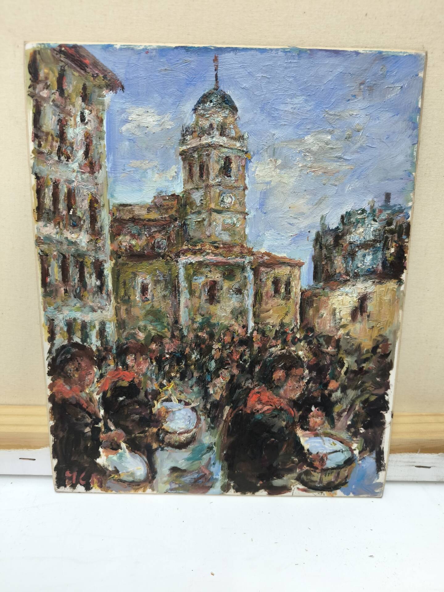 Impressionist Oil Painting on Wood – Semana Santa Tamborada