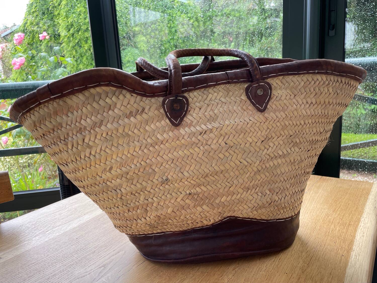 Straw and leather basket