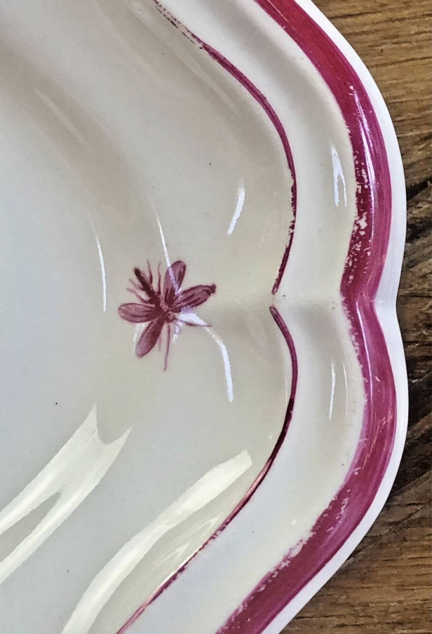 Old oblong oval dish 41.5 x 27 Gien model landscape pink 1938/1960