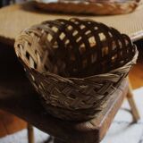 Small tall vintage openwork wicker basket