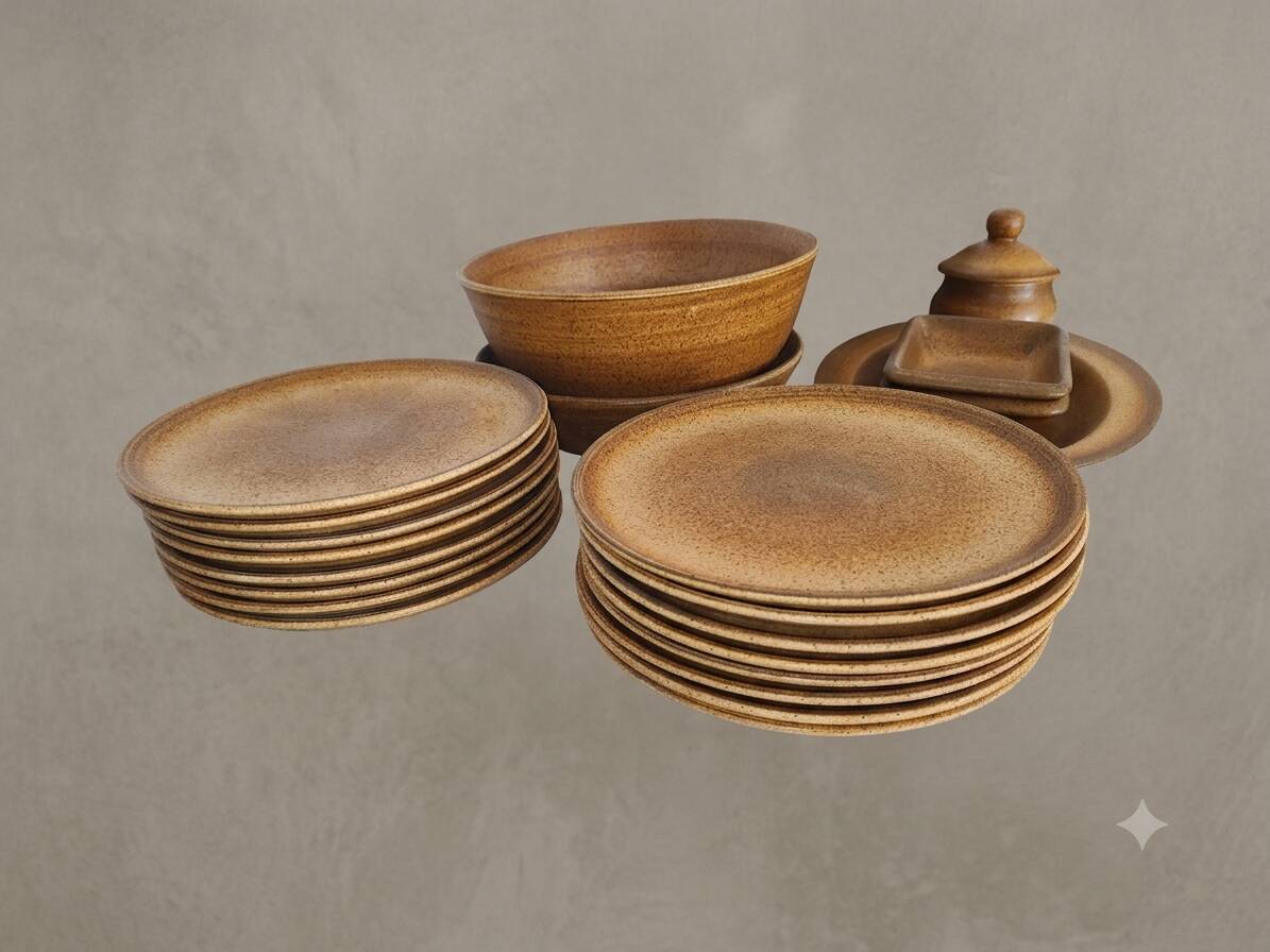 Vintage speckled glazed stoneware table service – 1970s