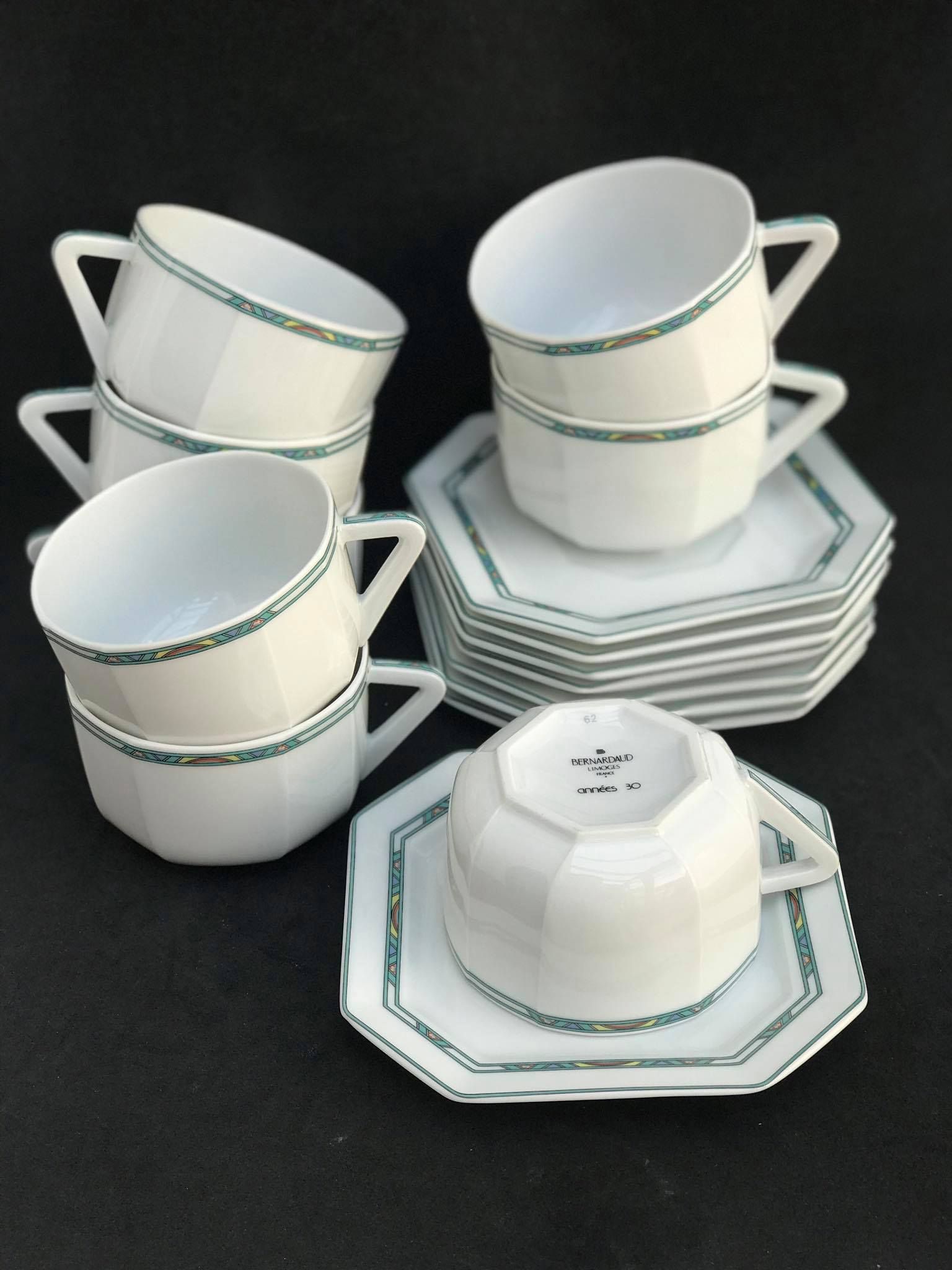 8 coffee tea cups and 8 porcelain saucers Limoges Bernardaud Paul Poiret