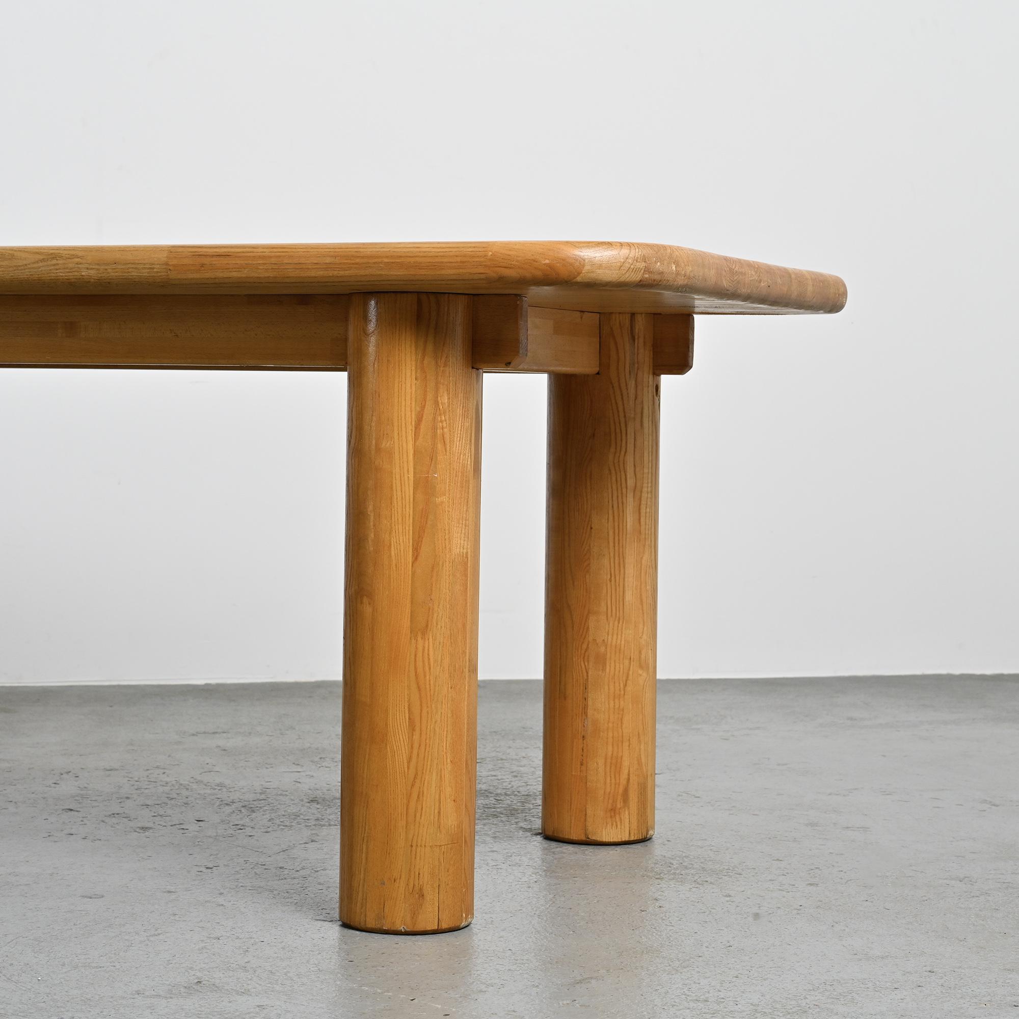 Dining table in glued laminated pine, France, around 1970.