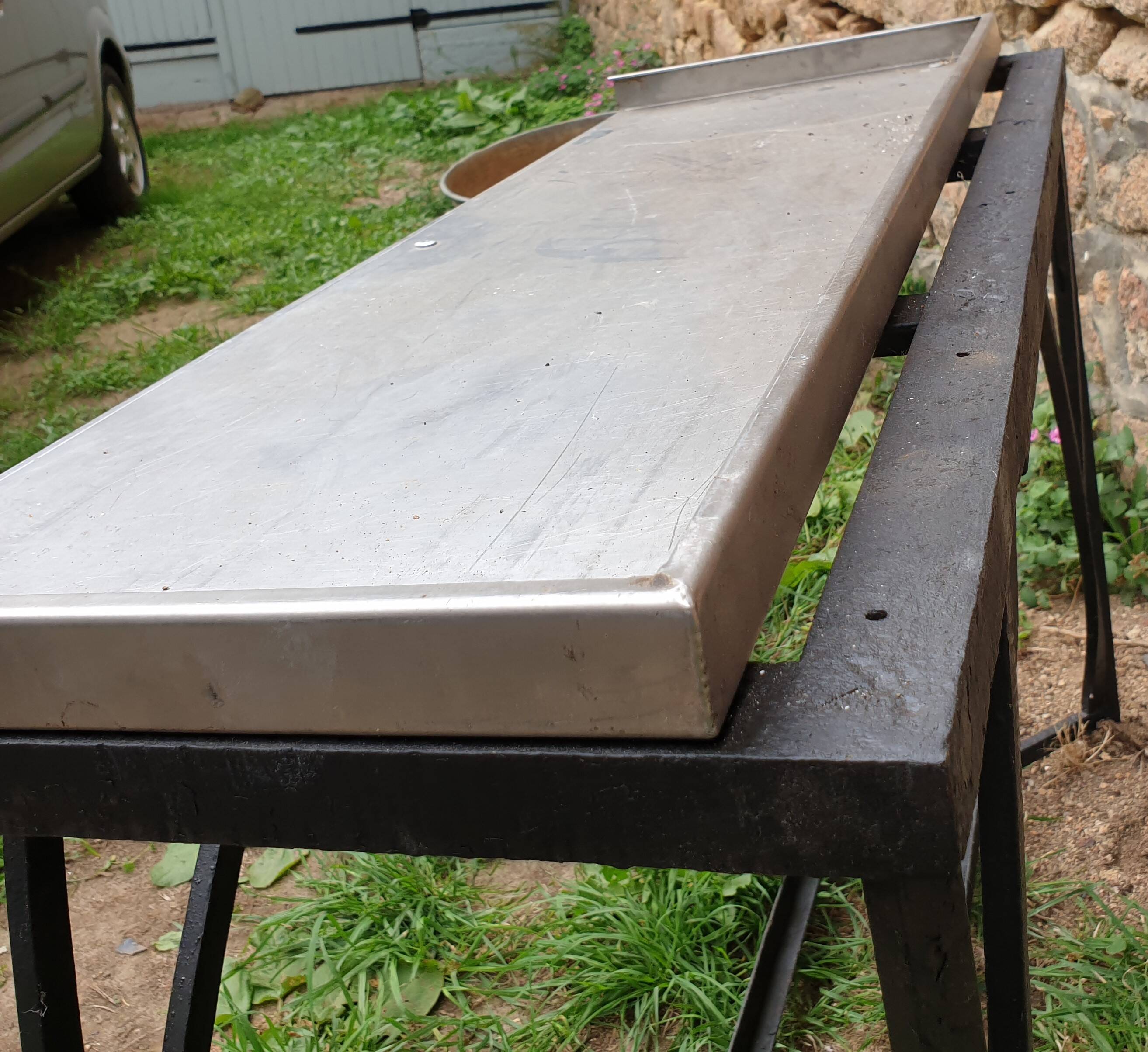 Art Deco console in wrought iron and steel (Art deco, wrought iron and steel console)