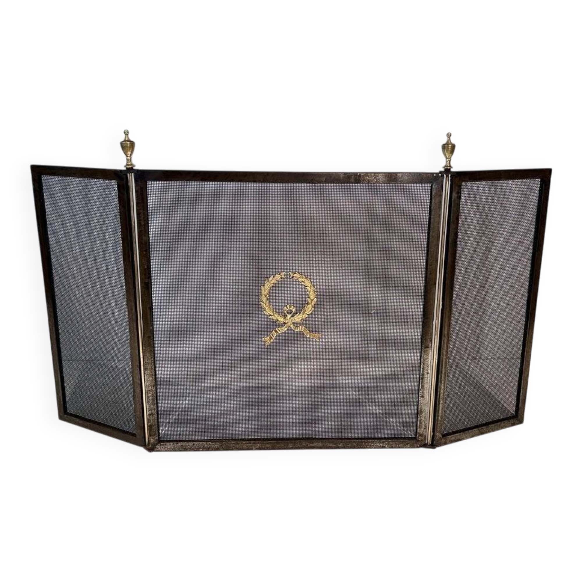 Neoclassical Three-Panel Steel Mesh Fire Screen