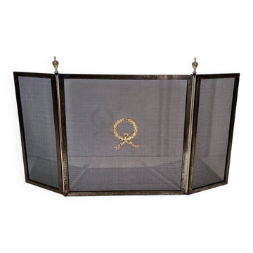 Neoclassical Three-Panel Steel Mesh Fire Screen