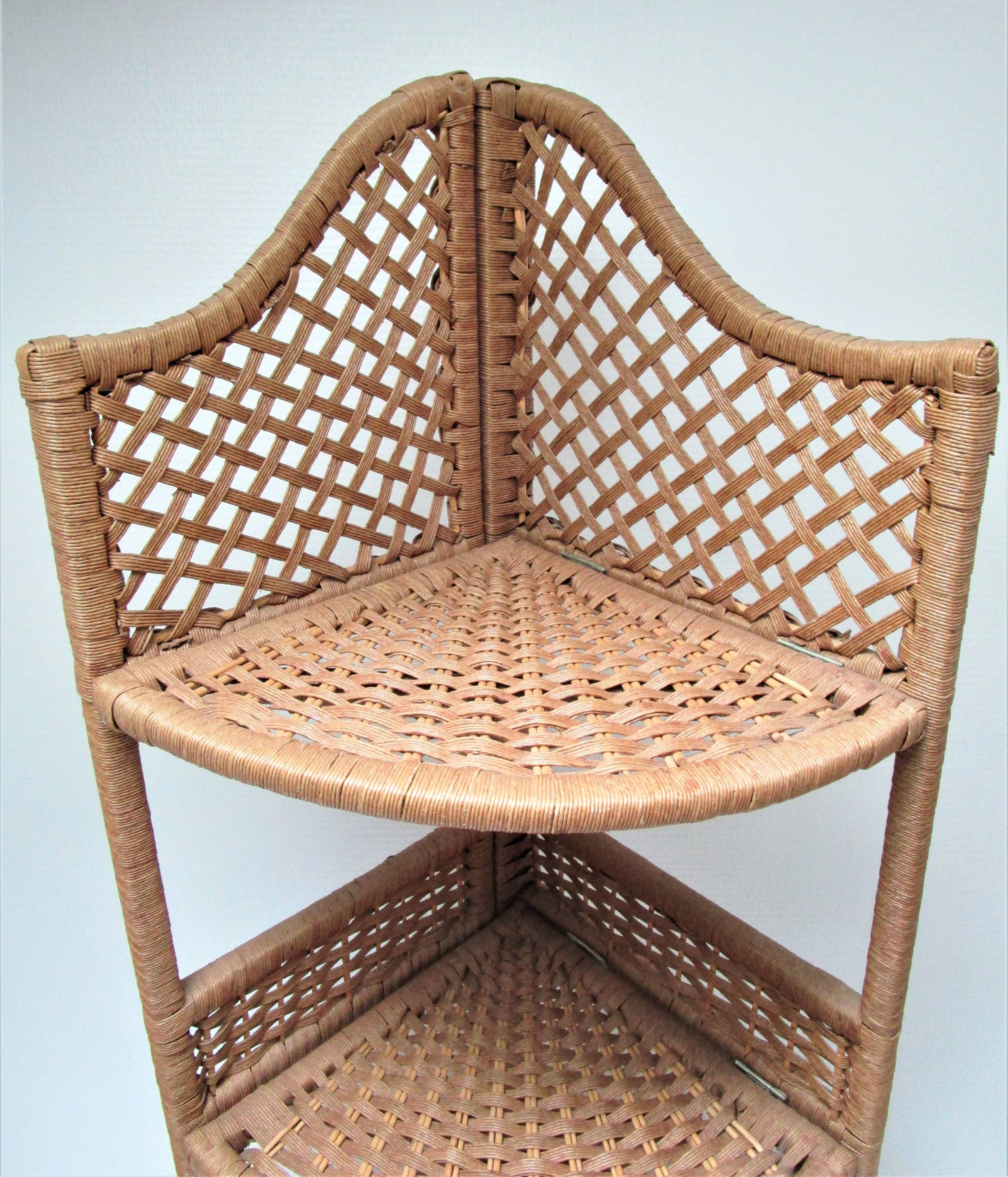 Corner shelf made of vintage braided natural fibers
