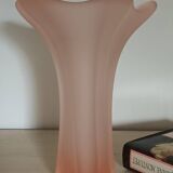 Vintage frosted pink glass corolla vase