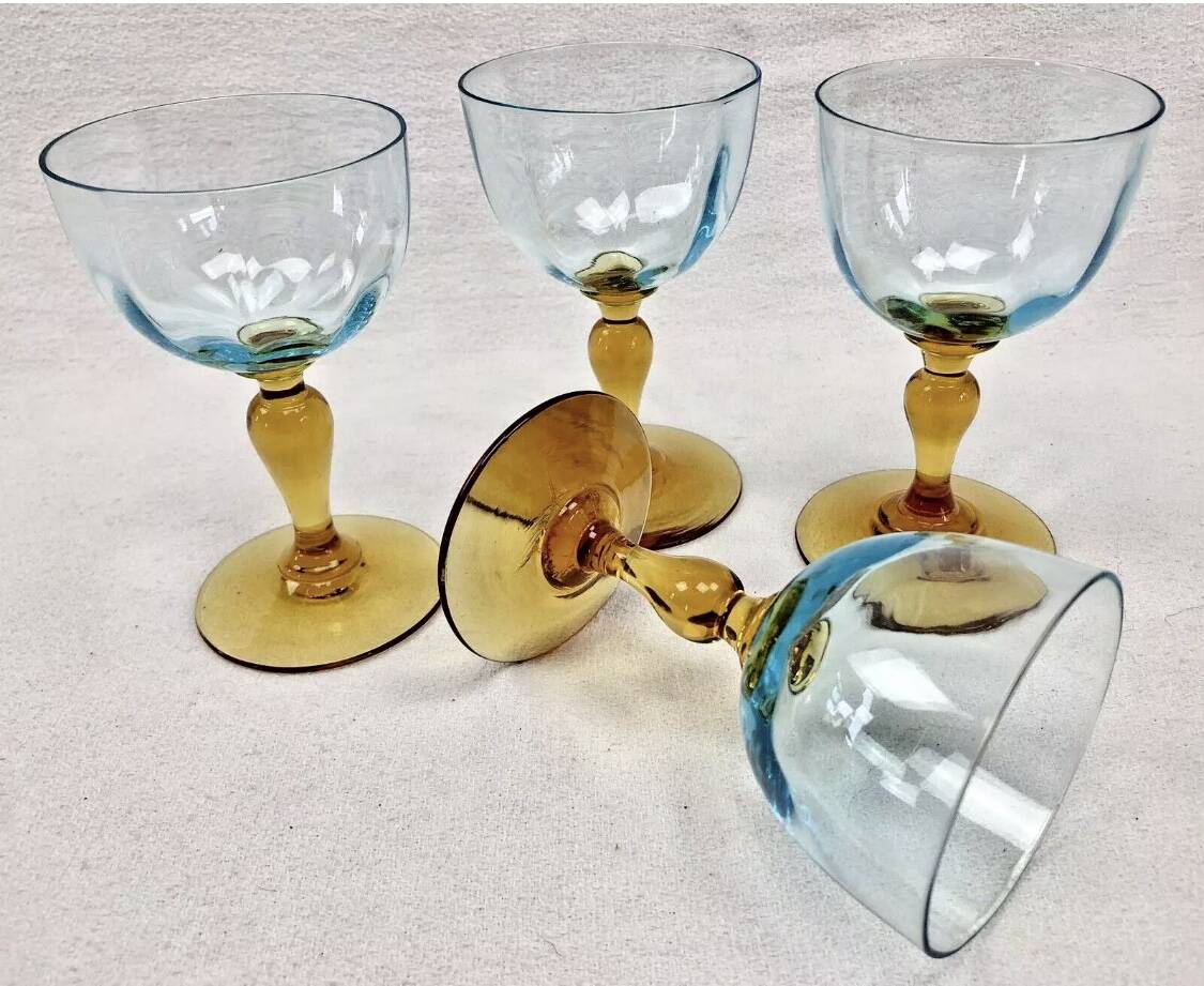 4 old two-tone George Sand wine glasses