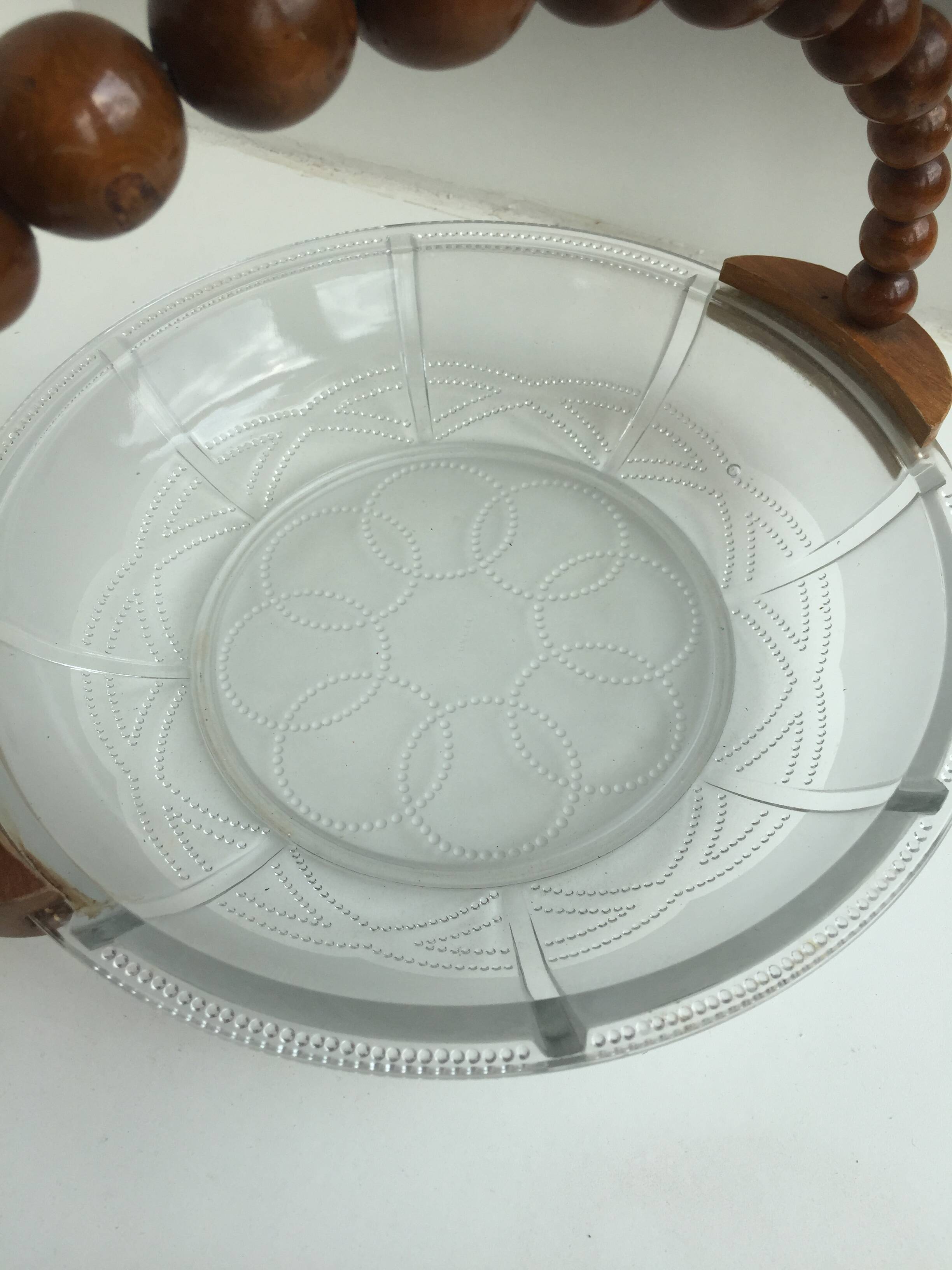 Art Deco fruit bowl glass and wood