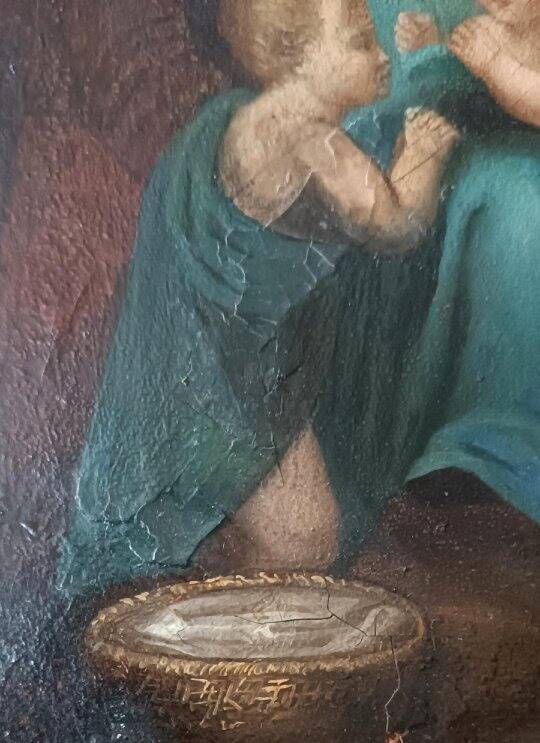 Peinture ancienne sur cuivre - Sainte Famille -
