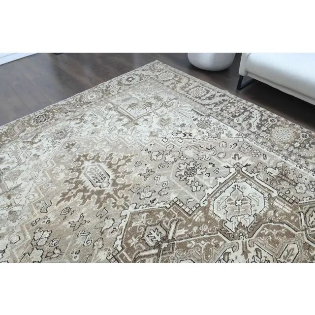 1960s Vintage Persian Handmade Wool Cotton Light Brown Area Rug 283x374