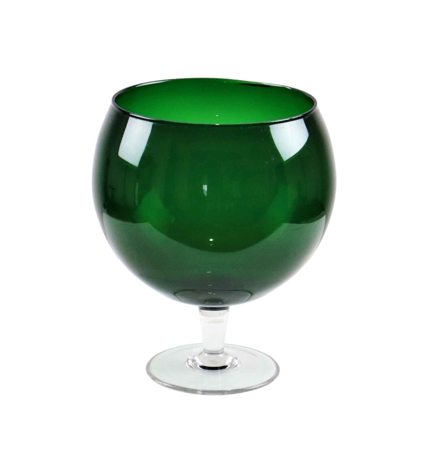 Grand vase en verre vert vintage 'brandy glass' soufflé à la bouche 26cm