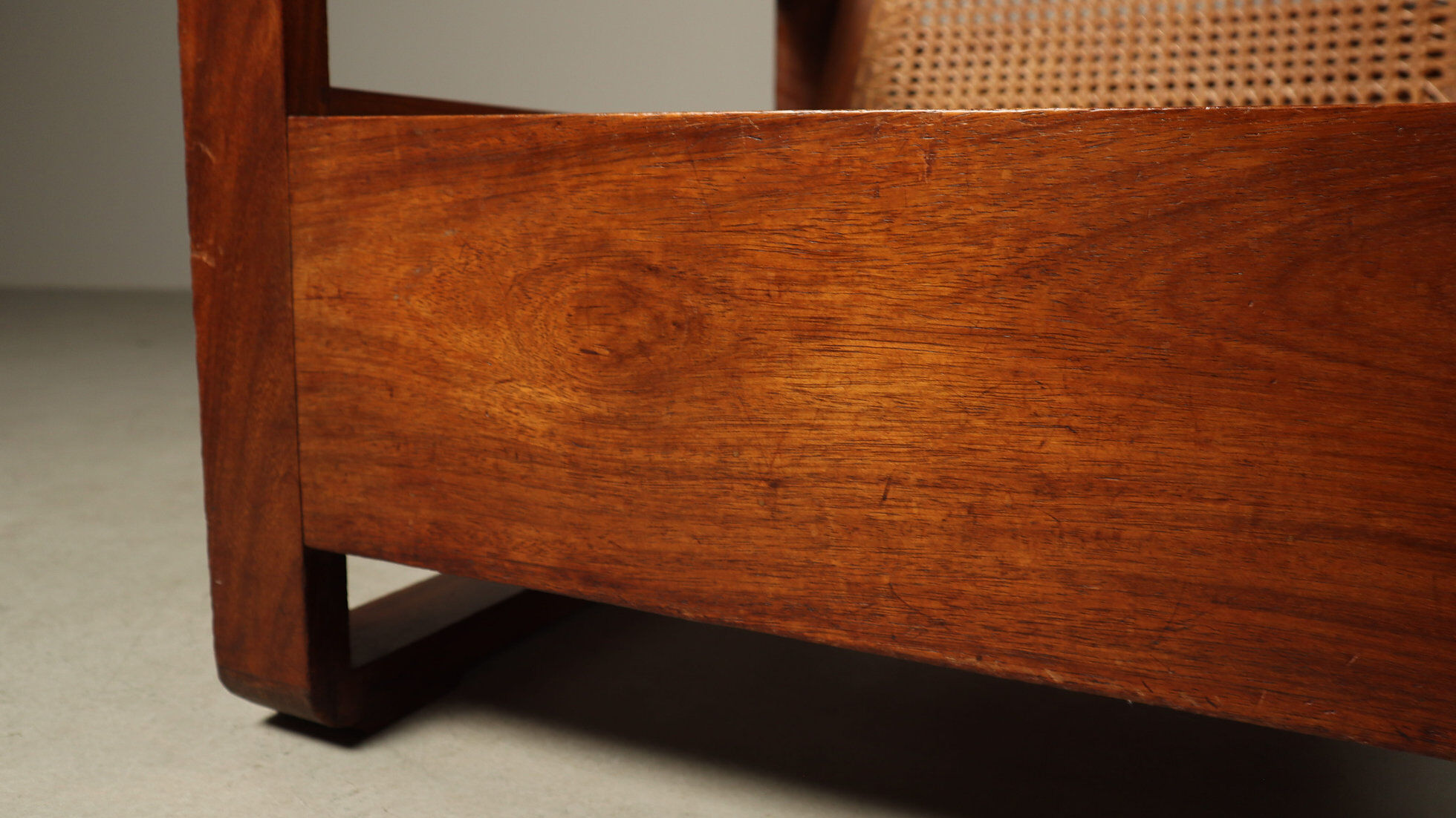 Mid-century architectural teak lounge chair with cane seat, 1950s