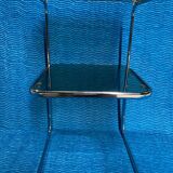 Vintage 1970s coffee table square chrome base u-shaped oval profile
