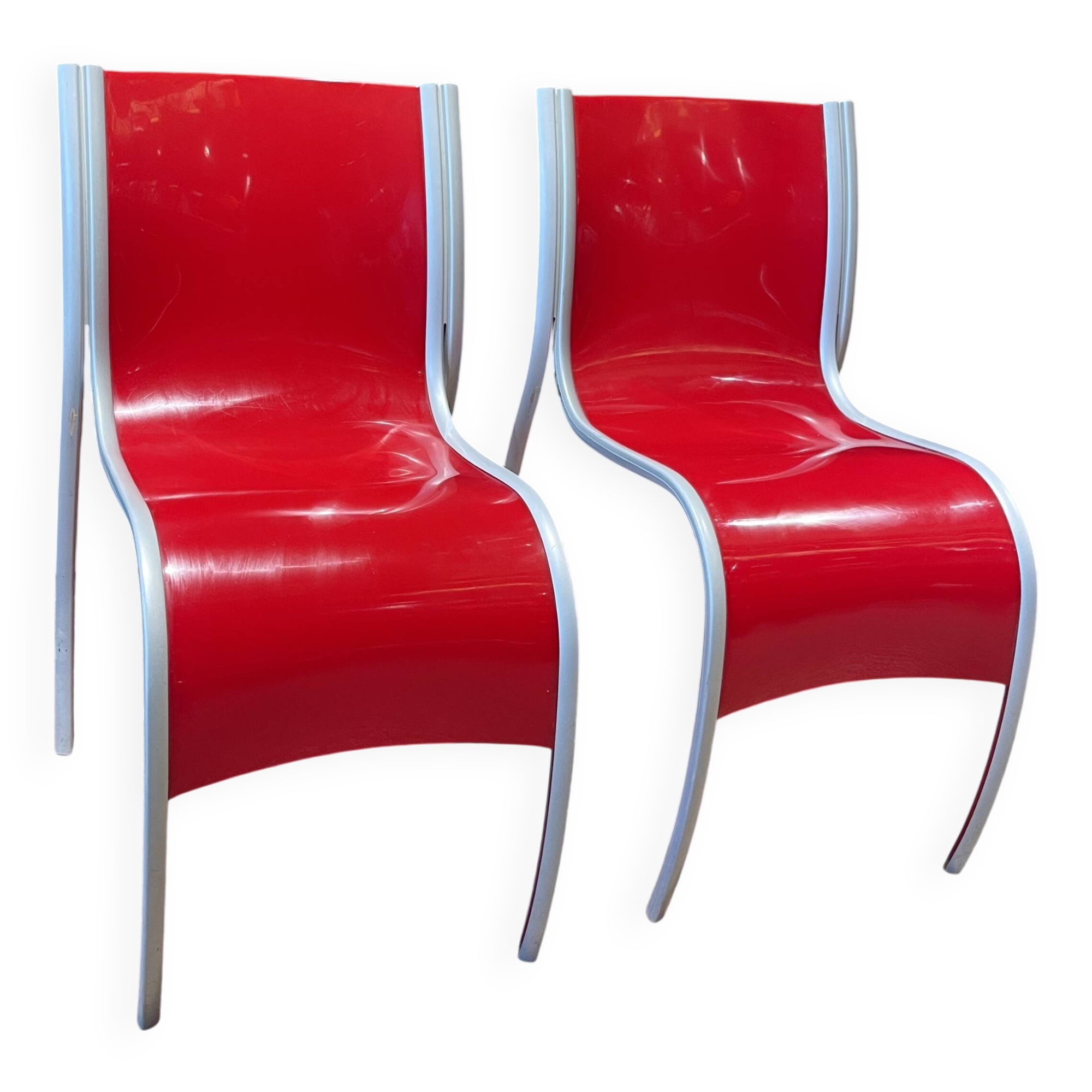 Pair of FPE chairs by Ron Arad for Kartell red Italy 2000s