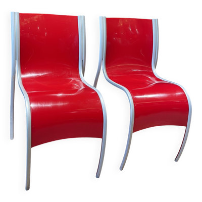 Paire de chaises FPE par Ron Arad pour Kartell rouge Italie années 2000