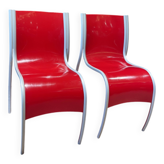 Paire de chaises FPE par Ron Arad pour Kartell rouge Italie années 2000