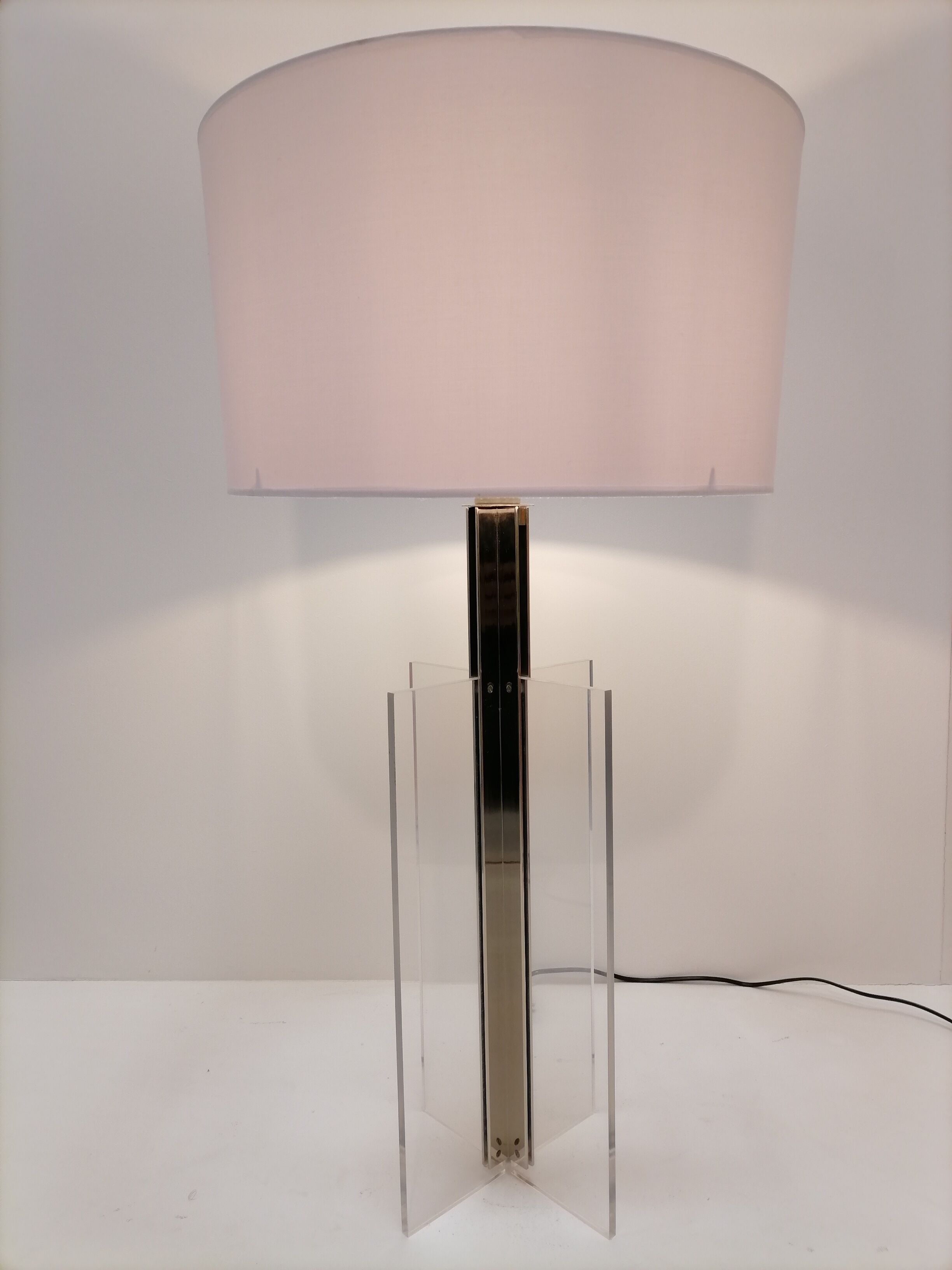Large stainless steel and plexiglass lamp 1970 france