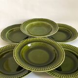 Assiettes Boch Trianon vert olive, années 60