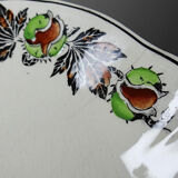 Antique compote dish "Marrons" Longchamp earthenware, polychrome ironstone.