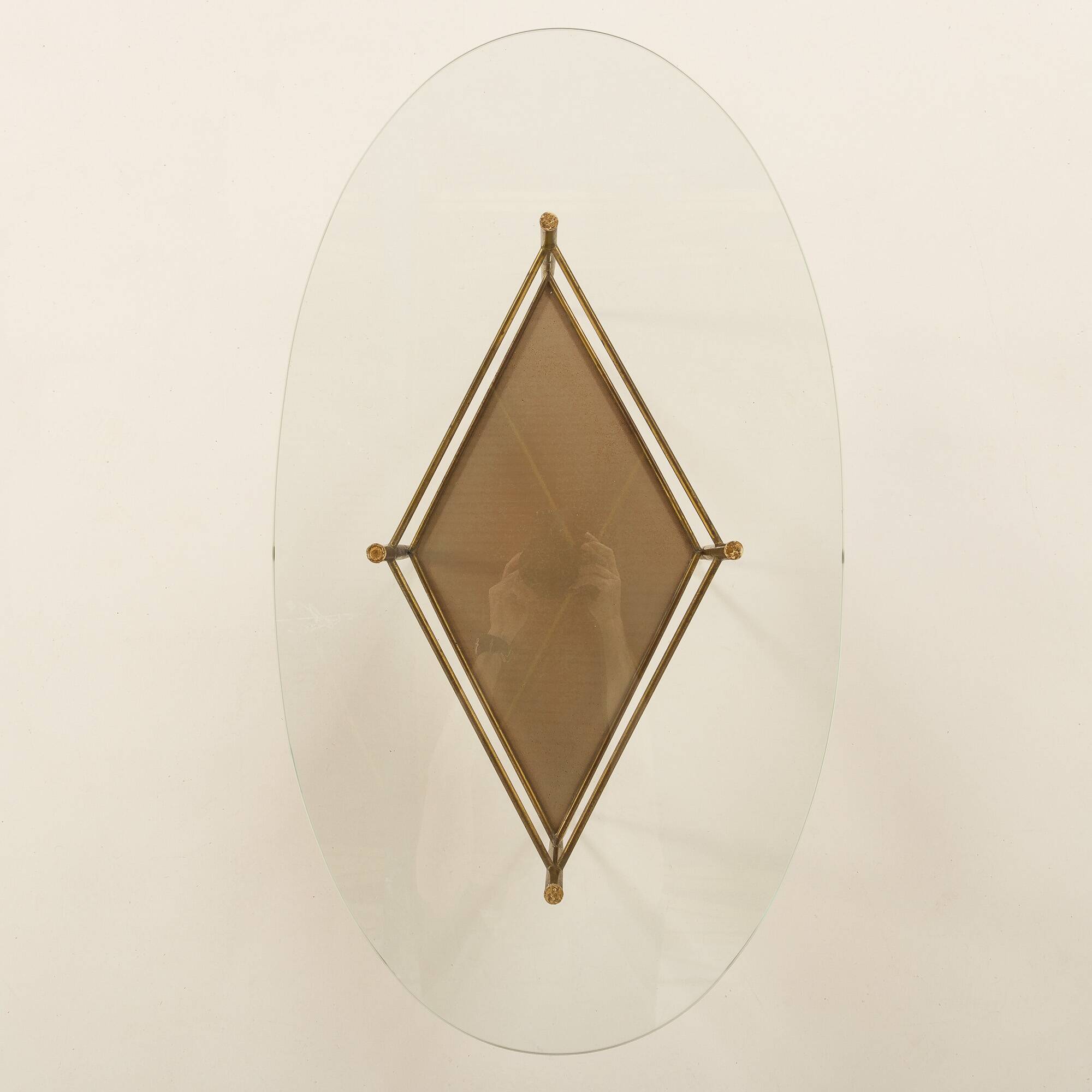 Table en verre et laiton de style italien des années 1970, inspirée par Gio Ponti.