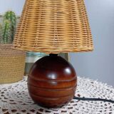 Vintage wooden and rattan table lamp