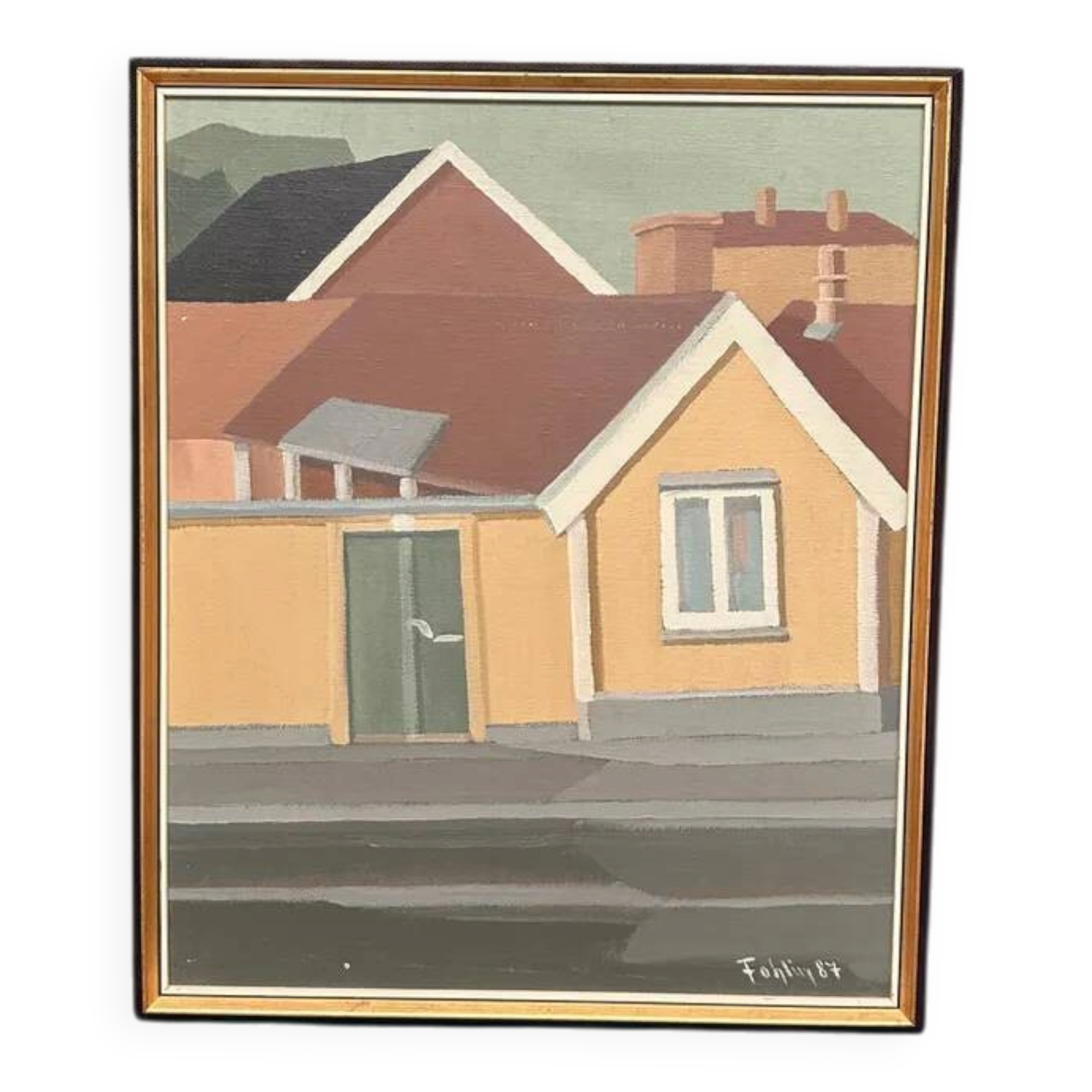Original Vintage Swedish Oil on Canvas – “City Scene” by Gunnar Fohlin – Signed & Dated 1987 – Vintage & Framed