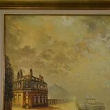 Oil on canvas expressionist figurative painting "Along the Canal" by Jean-Pierre Couprie 1980