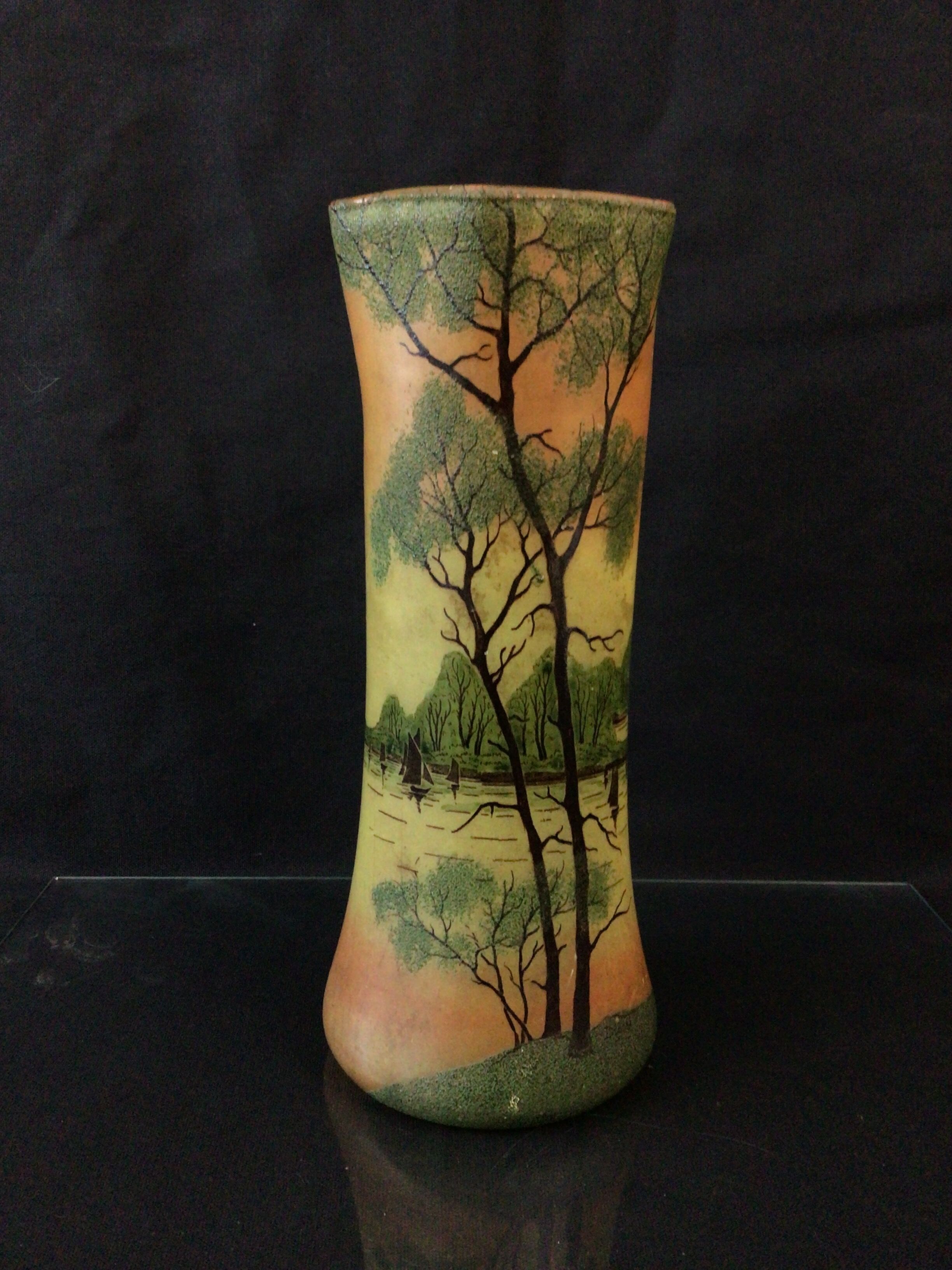 Vase verre émaillé legras art déco