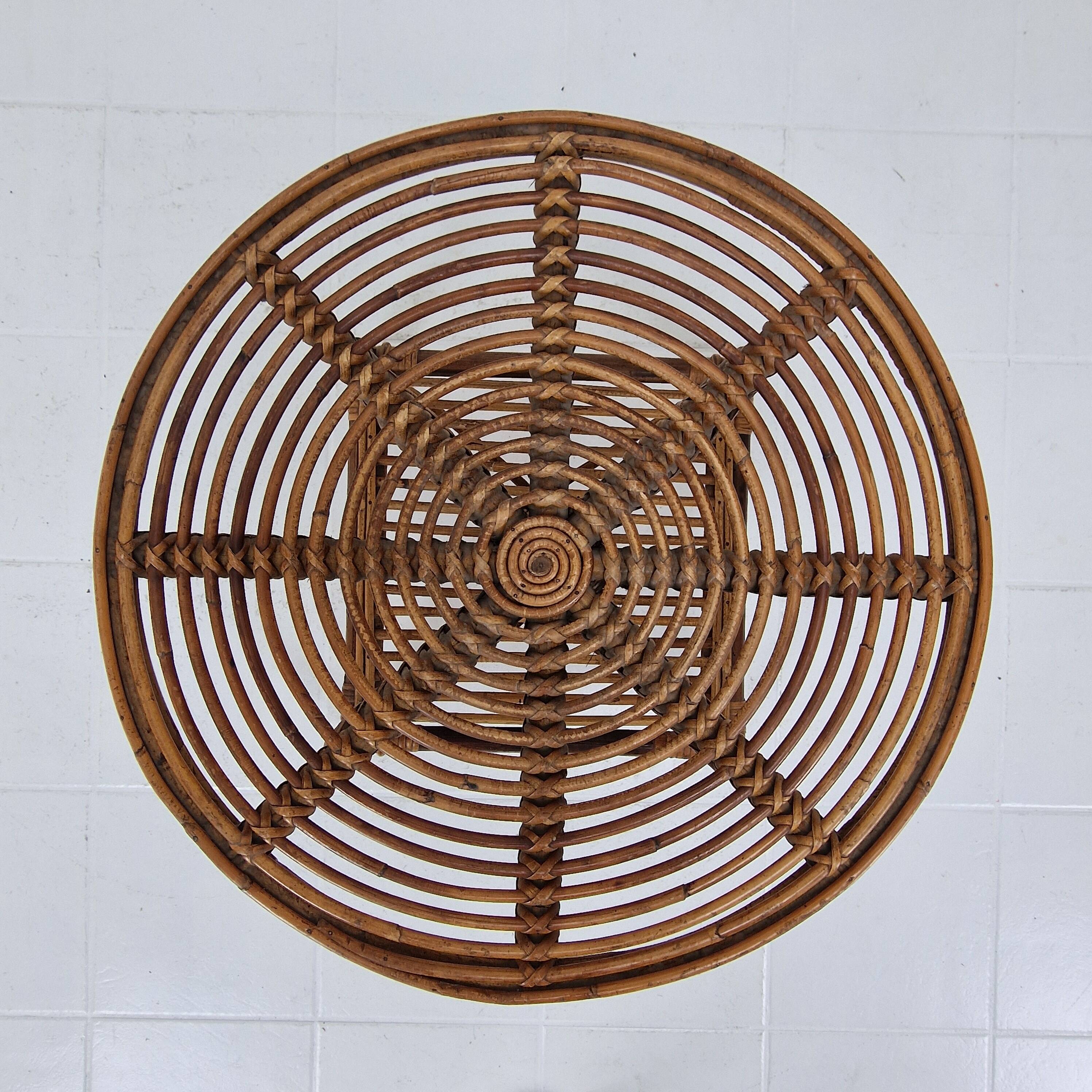 Vintage Italian Rattan Coffee or Side Table With New Glass Plate, 1970s