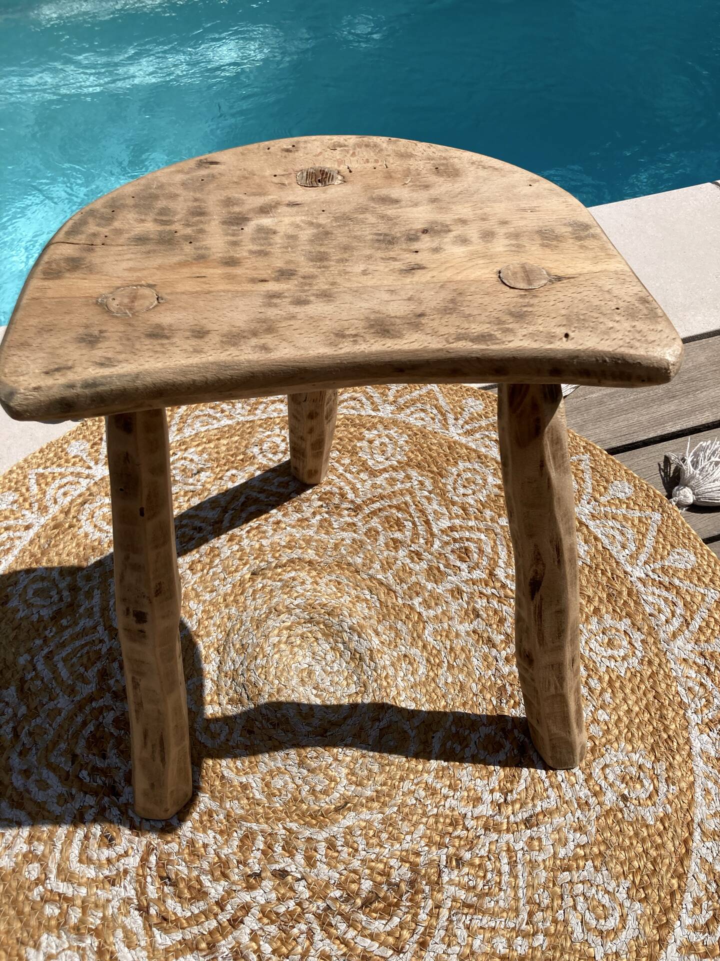 Set of 2 stools brutalist tripod oak/beech