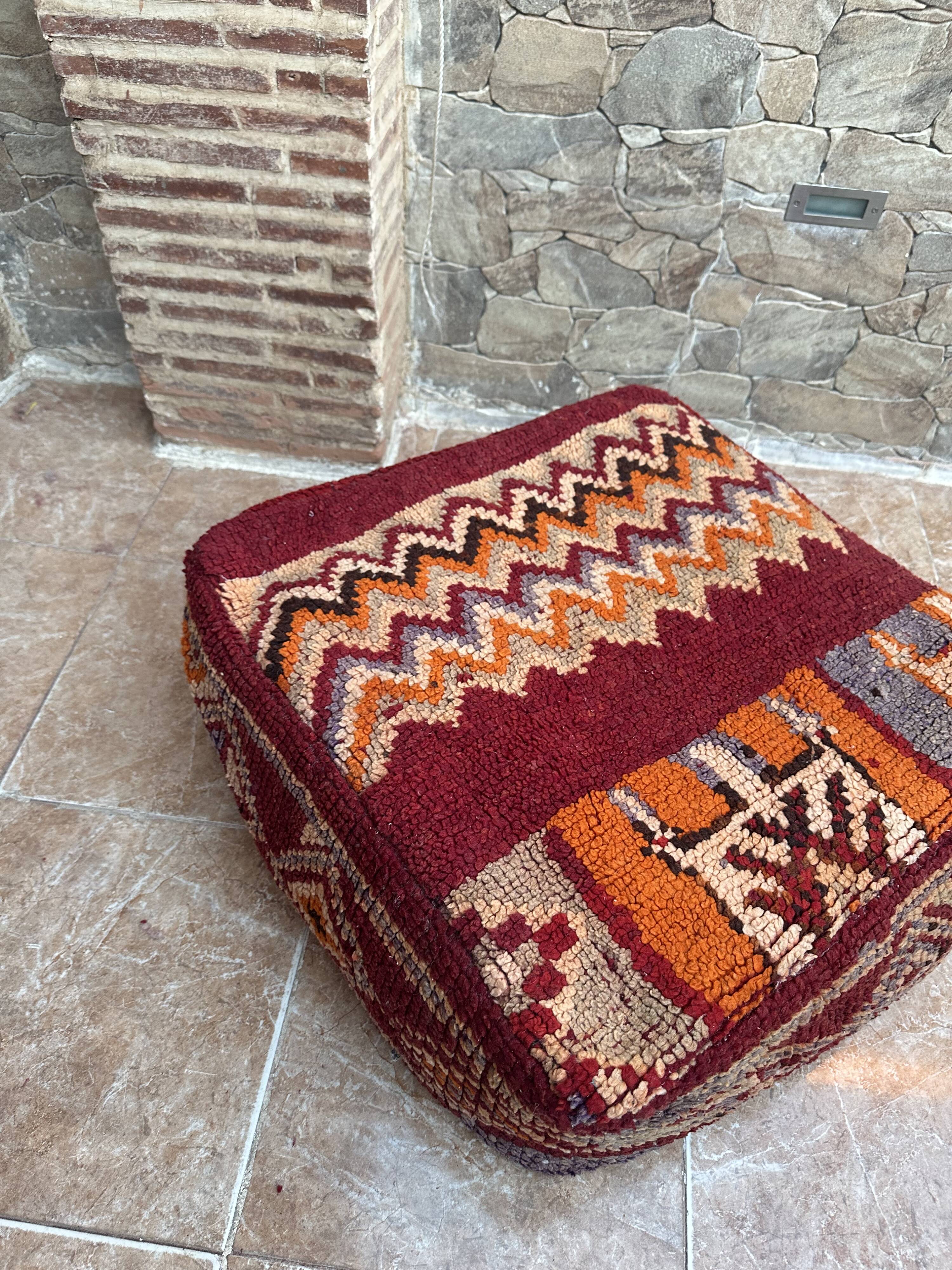 Handmade Berber Kilim pouf, floor cushion