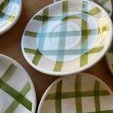 6 green and white checked coffee cups Moulin des Loups