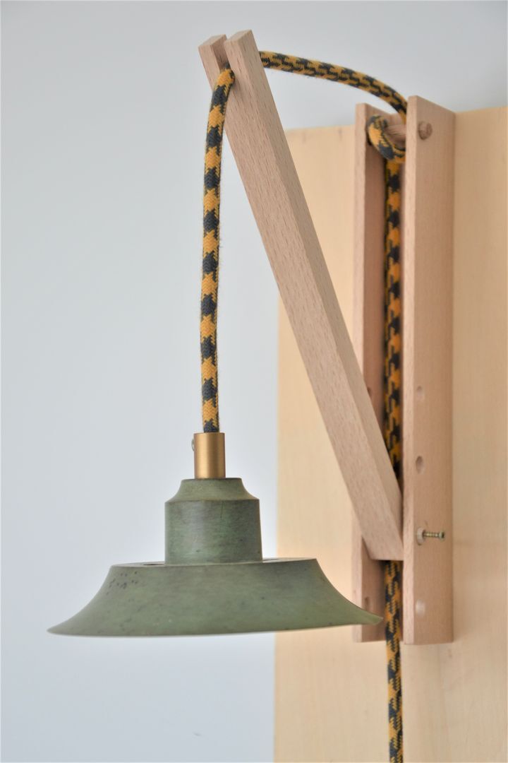 Green lamp and wooden support