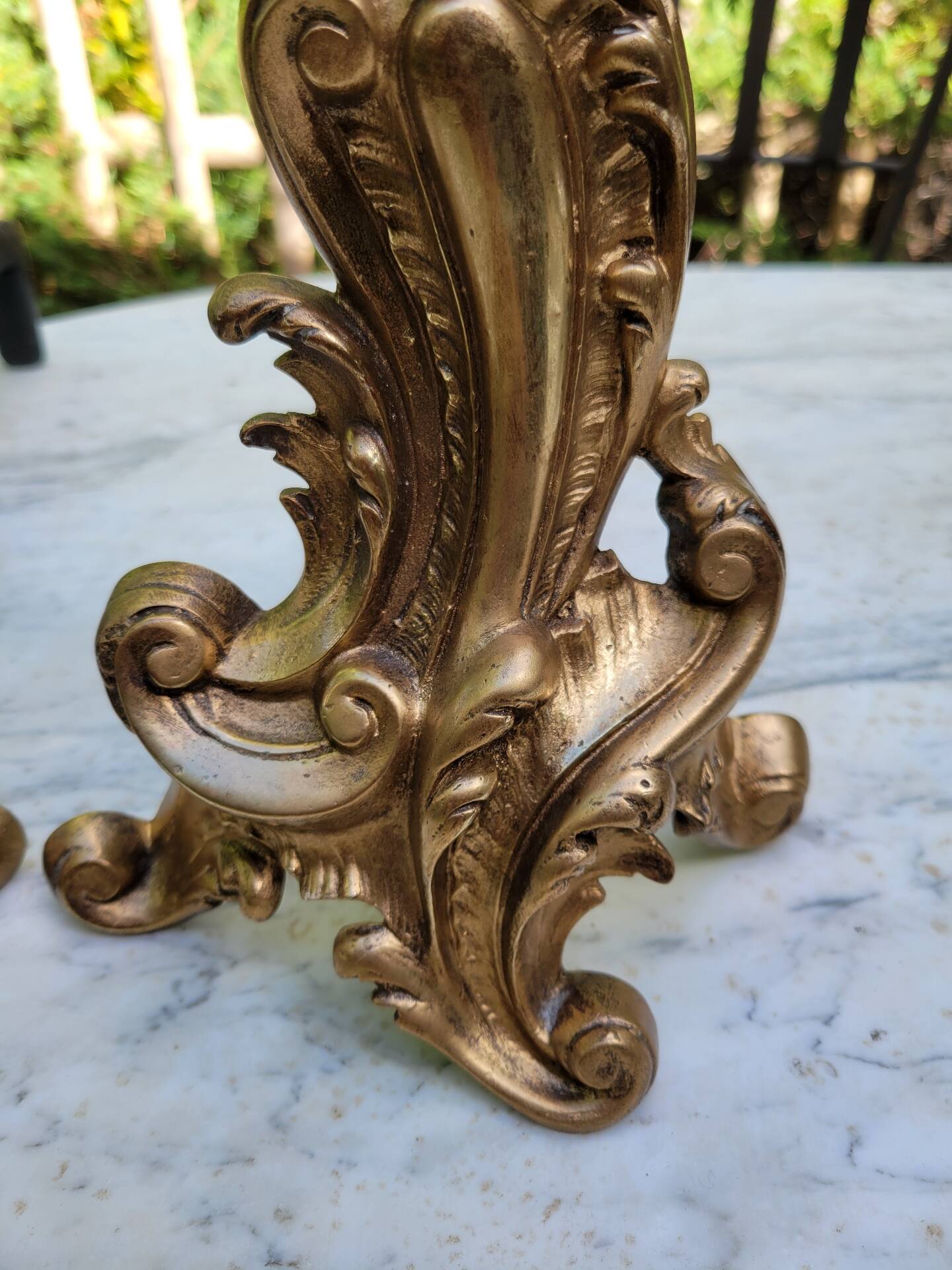 Pair of gilded bronze andirons Louis XV