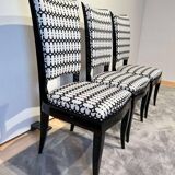 Art Deco High Back Black Lacquered Dining Chairs, France, 1930s, Set of 6